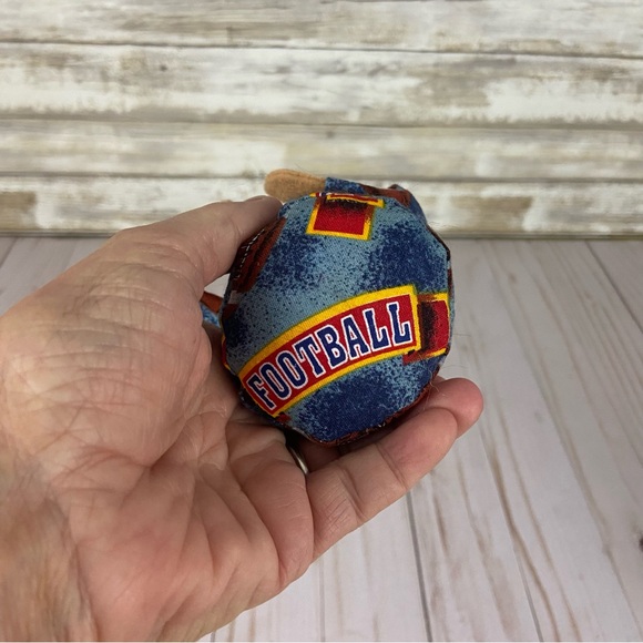 Football Game Gnome Vintage Football Print Fabric Blue Brown Faux Fur Man Cave - Picture 10 of 11